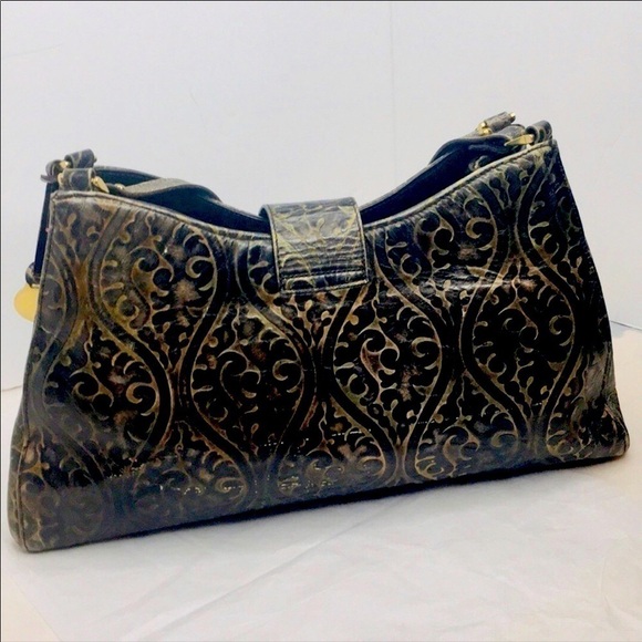 BRAHMIN Brown Fresco Floral Damask Tooled LEATHER - Picture 1 of 12